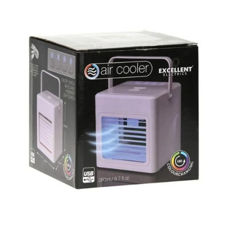 Air Cooler USB - met LED verlichting - 16x16x16.5 cm