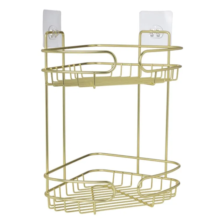 Badkamerrek hoek dubbel - goudkleurig - 21.5x21.5x34 cm