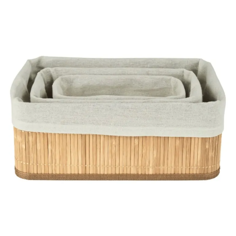 Bamboe manden met voering - 3 stuks