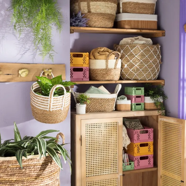 Bamboe manden met voering - 3 stuks