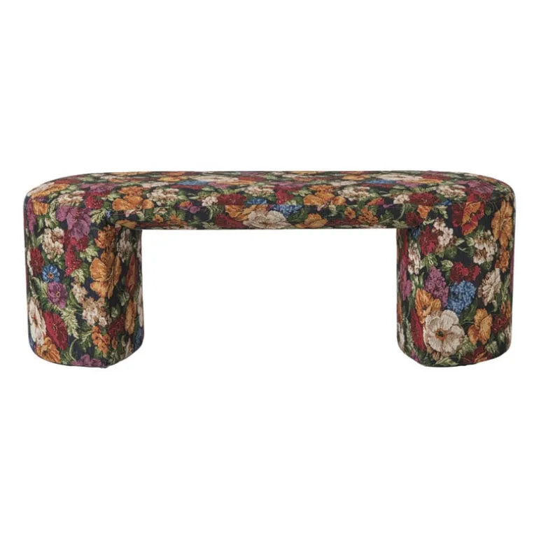 Bankje bouquet - rood/paars/zwart - 44x120x45 cm