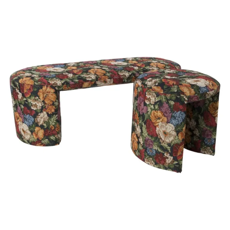 Bankje bouquet - rood/paars/zwart - 44x120x45 cm