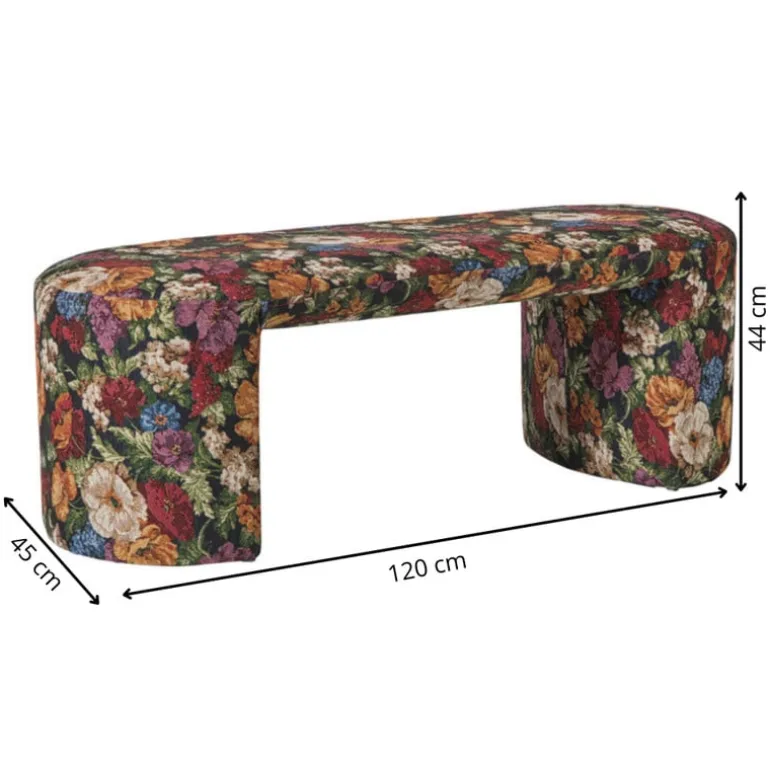 Bankje bouquet - rood/paars/zwart - 44x120x45 cm