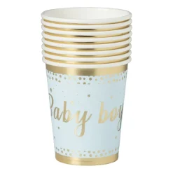 Bekers baby boy - papier - blauw/goud - set van 8