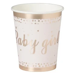 Bekers baby girl - papier - roze/goud - set van 8