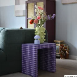 Bijzettafel checks - paars - 48x48x32 cm