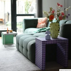 Bijzettafel checks - paars - 48x48x32 cm