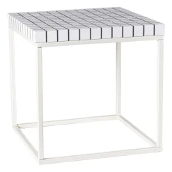 Bijzettafel checks met metalen frame - wit - 36x36x36 cm
