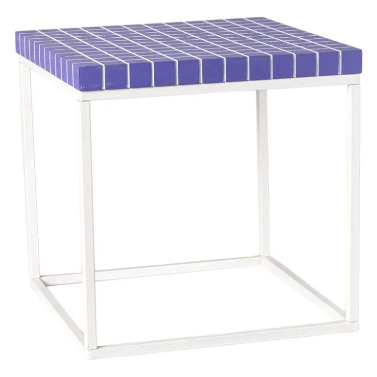 Bijzettafel checks met metalen frame - paars - 36x36x36 cm