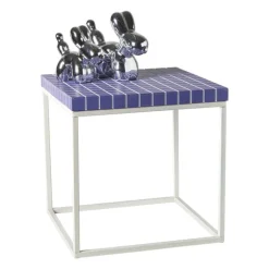 Bijzettafel checks met metalen frame - paars - 36x36x36 cm