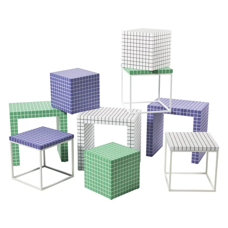 Bijzettafel checks met metalen frame - paars - 36x36x36 cm