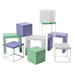 Bijzettafel checks met metalen frame - groen - 36x36x36 cm