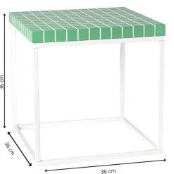 Bijzettafel checks met metalen frame - groen - 36x36x36 cm
