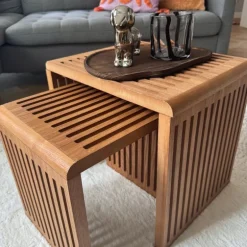 Bijzettafel Japandi groot - bruin - 40x42x35 cm