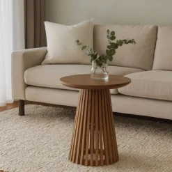 Bijzettafel Japandi rond - bruin - ø40x50 cm