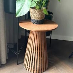 Bijzettafel Japandi rond - bruin - ø40x50 cm