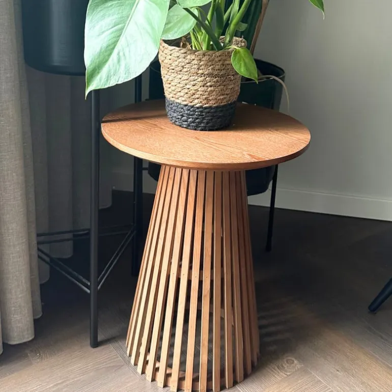 Bijzettafel Japandi rond - bruin - ø40x50 cm