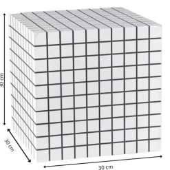 Bijzettafel kubus checks - wit - 30x30x30 cm