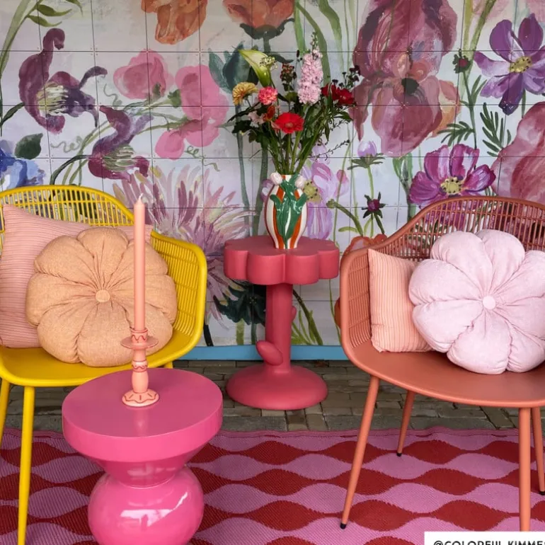 Bijzettafel pop-art flower - oranje - ø45x59 cm