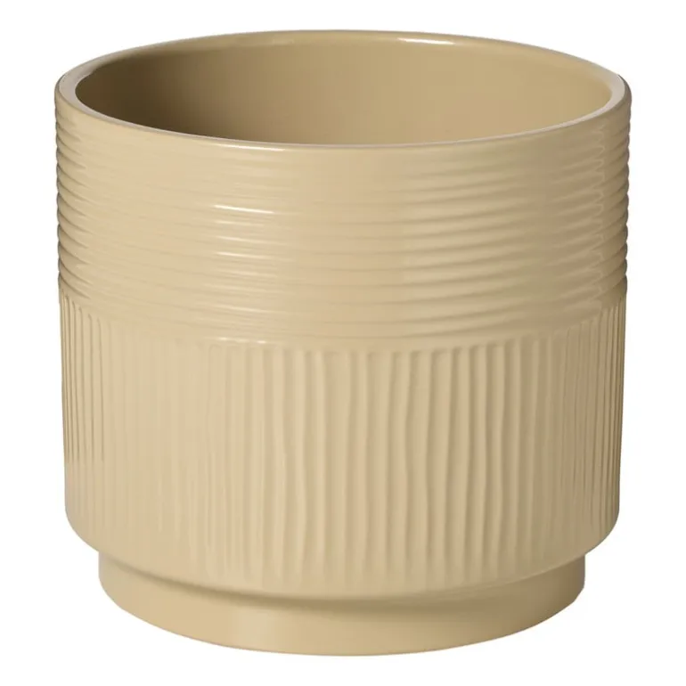 Bloempot lijnen - beige - ø19x17 cm
