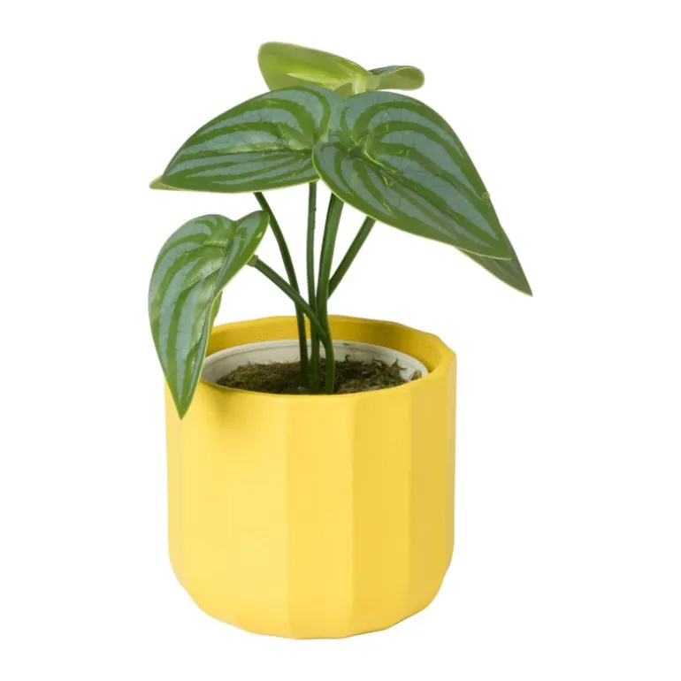 Bloempotje streep - geel - ø7x6.5 cm