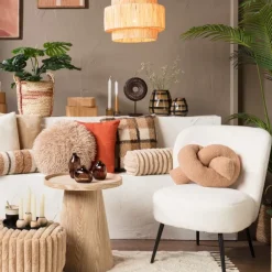 Bolster kussen rib - beige - ø15x45 cm