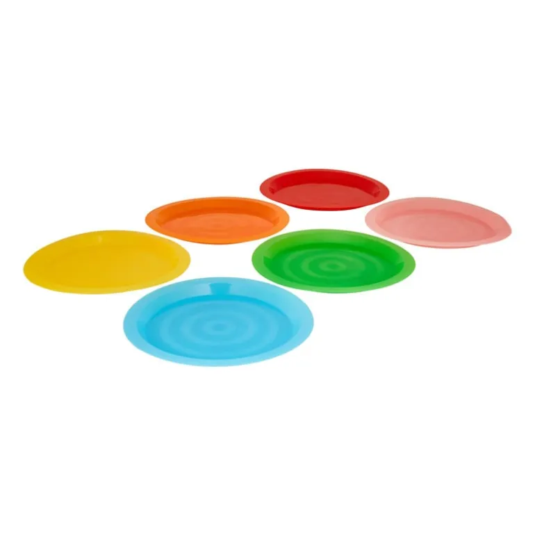 Bordjes - multikleur - kunststof - ø19 cm - set van 6