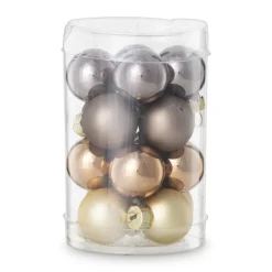 Box met kerstballen - bruin - ø2.5 cm - set van 16