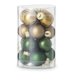 Box met kerstballen - groen - ø2.5 cm - set van 16