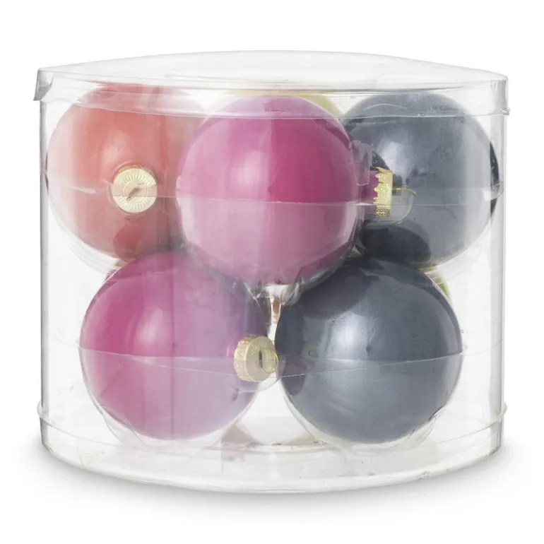 Box met kerstballen - multikleur - ø7 cm - set van 8