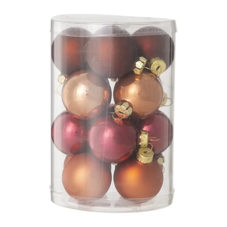 Box met kerstballen - rood - ø4 cm - set van 16