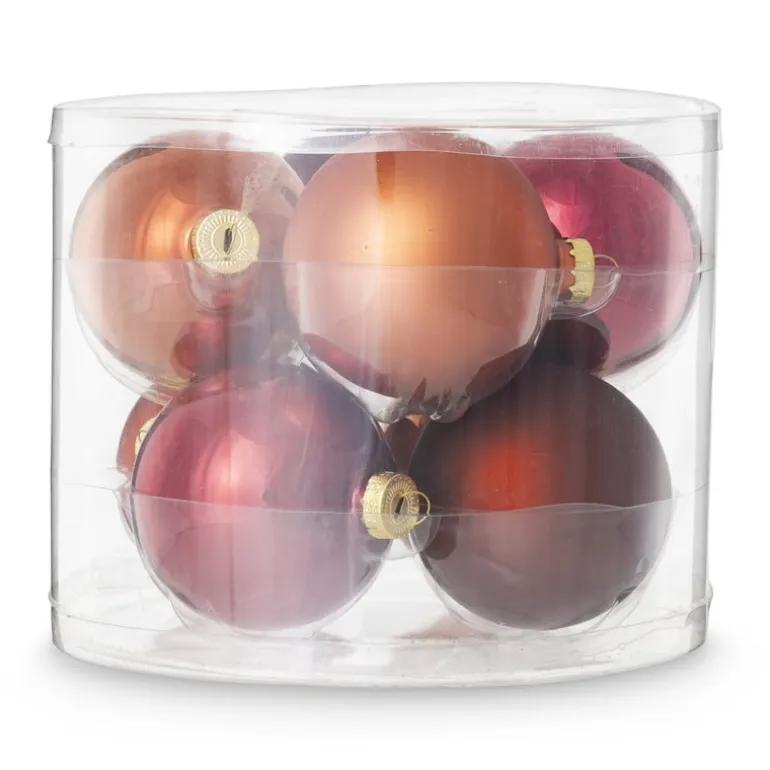 Box met kerstballen - rood - ø7 cm - set van 8