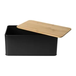 Broodtrommel met plank - zwart - 31x17x14 cm
