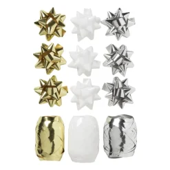 Cadeaulinten en strikken mix - goud/zilver/wit - set van 12