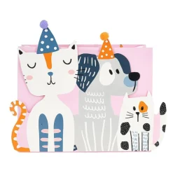 Cadeautasje cats & dogs - roze - 18x21 cm