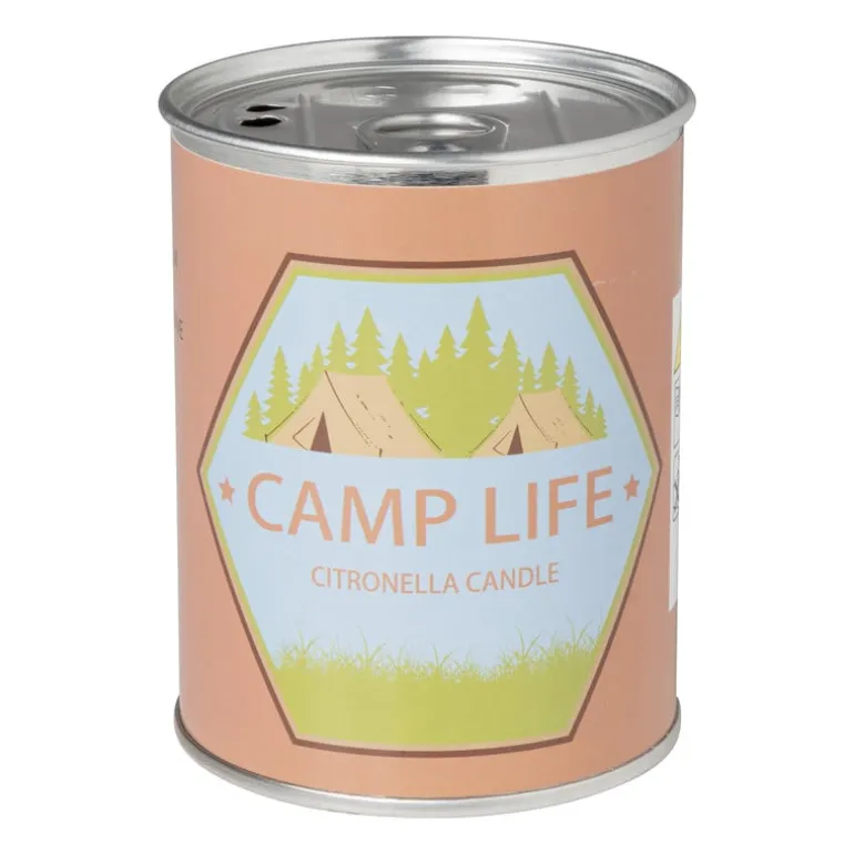 Citronella kaars camping life - rond blik - ø7.5x9.5 cm