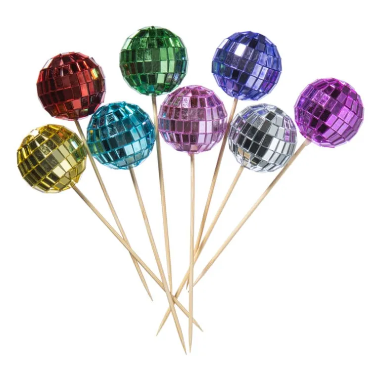 Cocktailprikkers met discobal - multikleur - set van 8