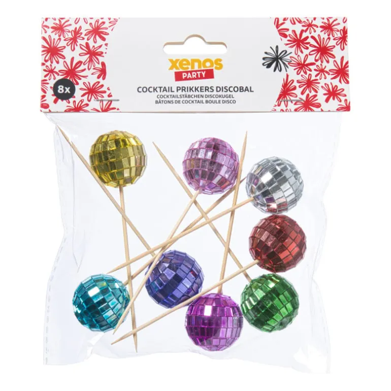 Cocktailprikkers met discobal - multikleur - set van 8