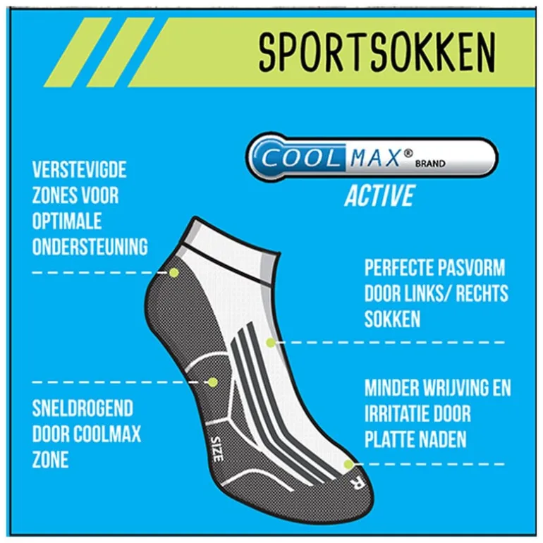 Coolmax enkelsokken - 39/42 - wit/grijs - 2 paar
