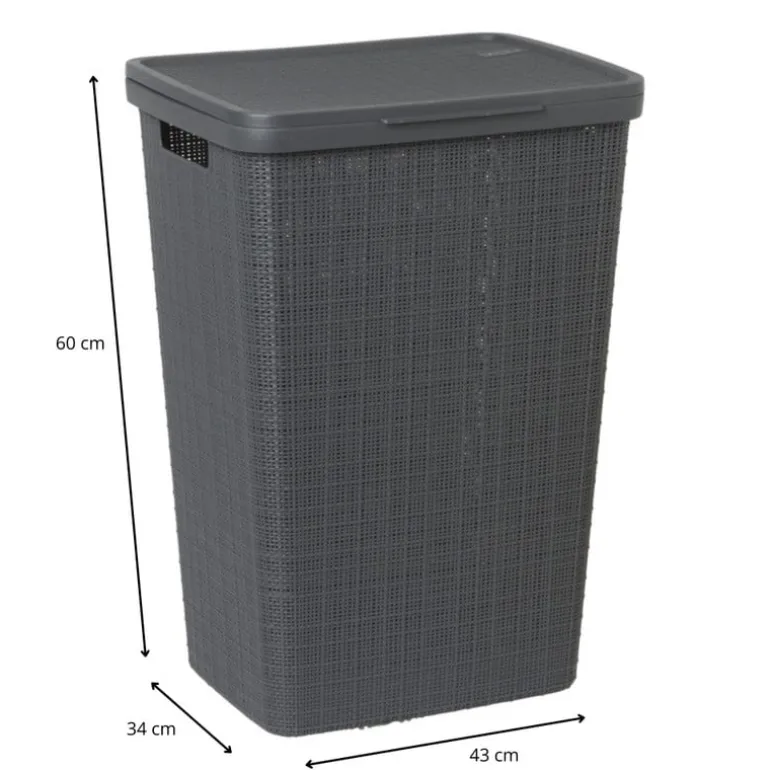Curver jute wasmand met deksel - 58 liter - grijs