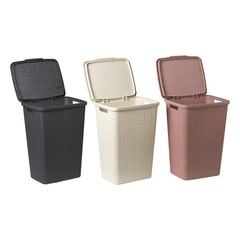 Curver jute wasmand met deksel - 58 liter - grijs