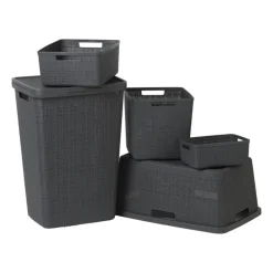 Curver jute wasmand met deksel - 58 liter - grijs