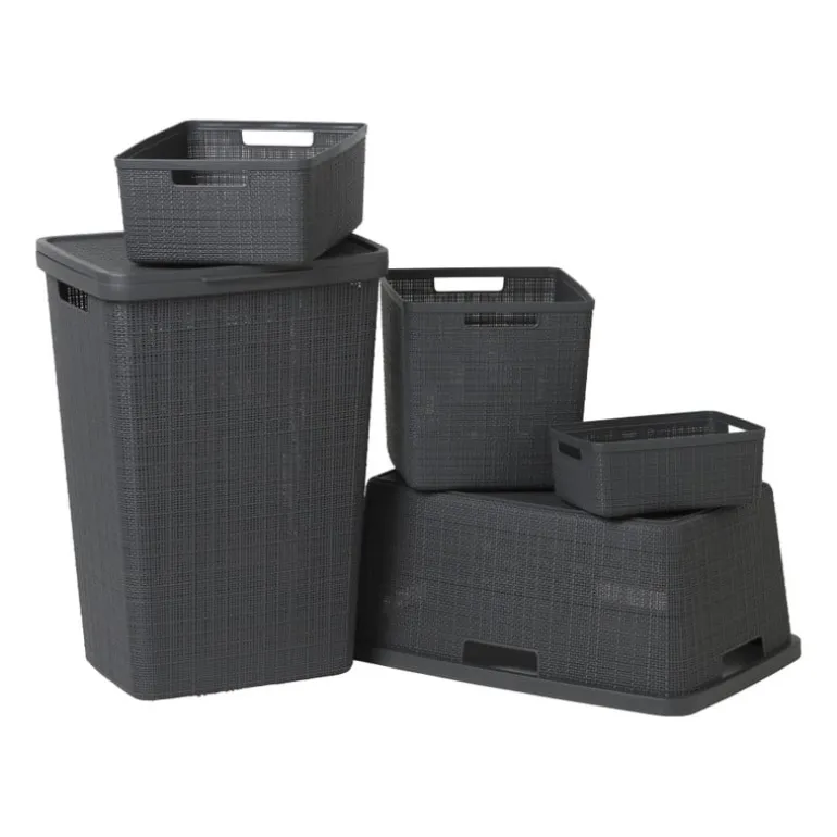 Curver jute wasmand met deksel - 58 liter - grijs