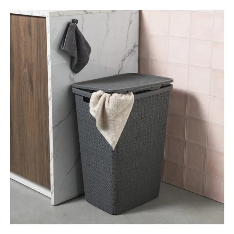 Curver jute wasmand met deksel - 58 liter - grijs
