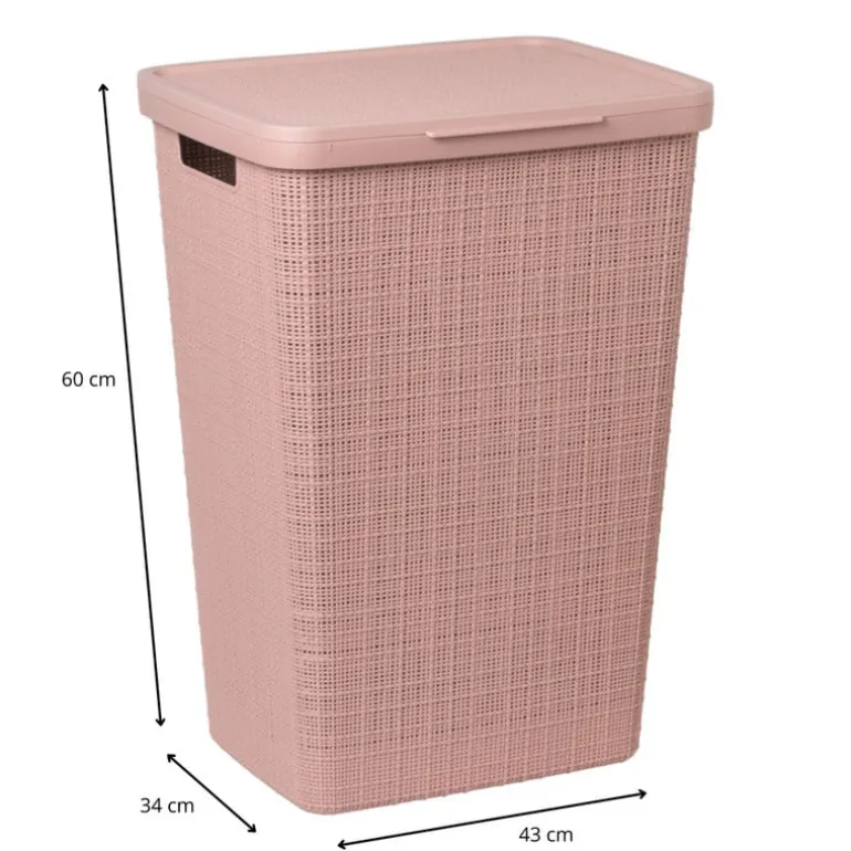 Curver jute wasmand met deksel - 58 liter - roze