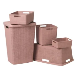 Curver jute wasmand met deksel - 58 liter - roze