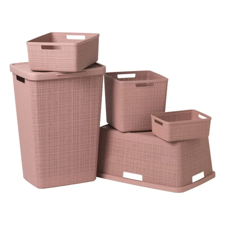 Curver jute wasmand met deksel - 58 liter - roze