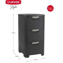 Curver ladeblok met 3 lades - grijs - 60x27.8x32.8 cm