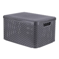 Curver opbergmand met deksel groot - grijs - 23x44x33 cm