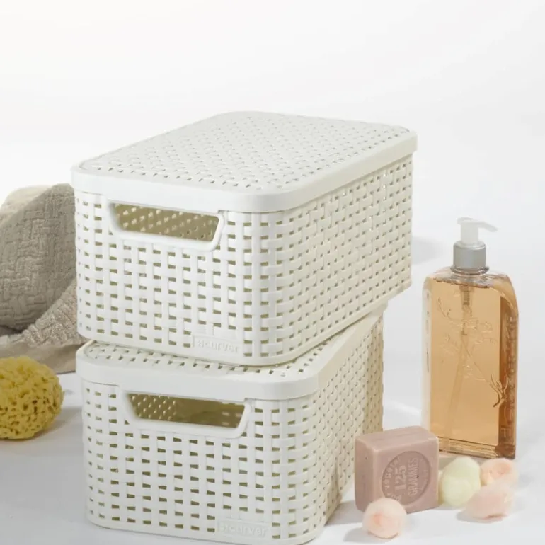 Curver opbergmand met deksel klein - wit - 13x29x19 cm